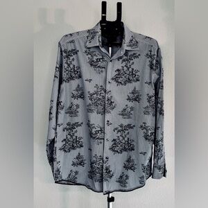 Indigo‎ Palms Men’s Button Up Shirt Toile Equestrian Horse Print Stripe Cotton